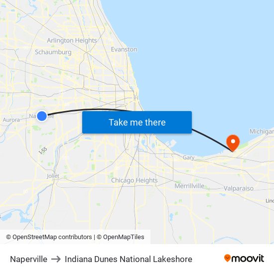 Naperville to Indiana Dunes National Lakeshore map