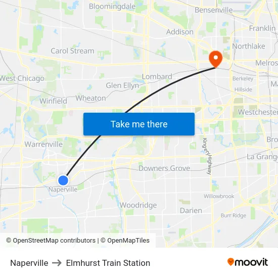 Naperville to Elmhurst Train Station map