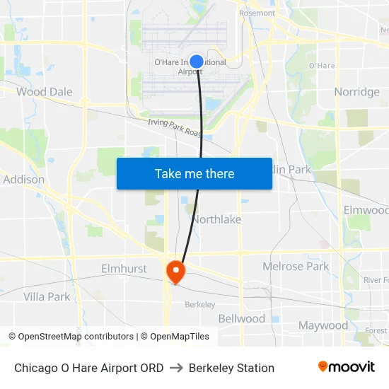 Chicago O Hare Airport ORD to Berkeley Station map