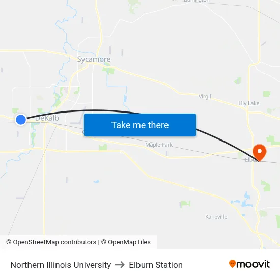 Northern Illinois University to Elburn Station map