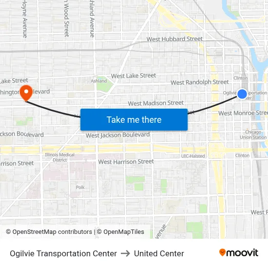 Ogilvie Transportation Center to United Center map