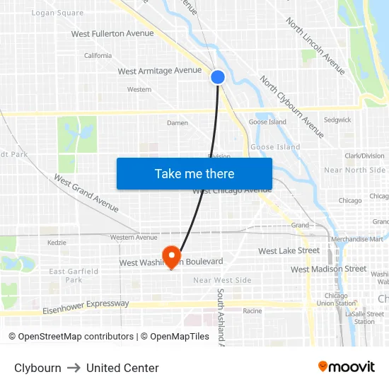 Clybourn to United Center map