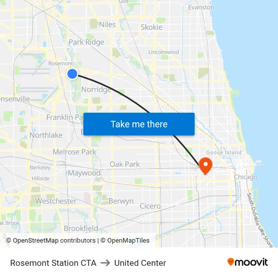 Rosemont Station CTA to United Center map