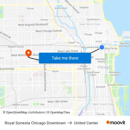 Royal Sonesta Chicago Downtown to United Center map
