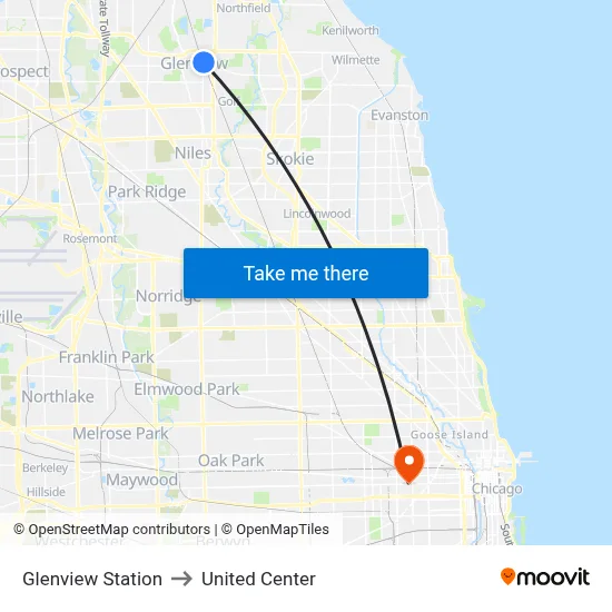 Glenview Station to United Center map