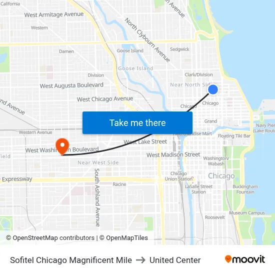 Sofitel Chicago Magnificent Mile to United Center map