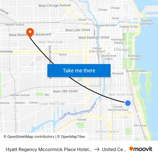 Hyatt Regency Mccormick Place Hotel Chicago to United Center map