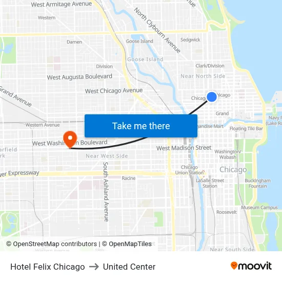 Hotel Felix Chicago to United Center map