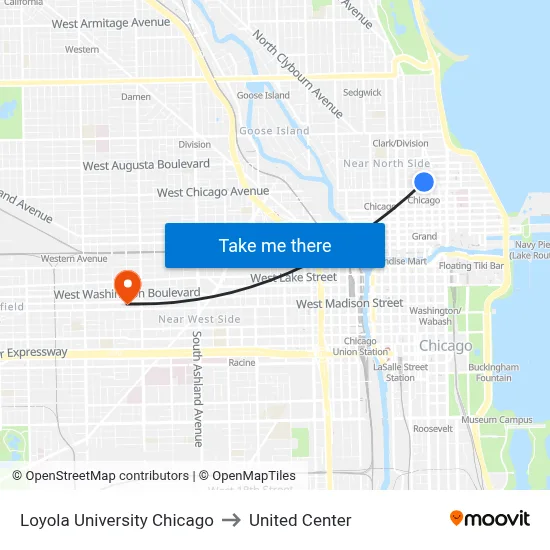 Loyola University Chicago to United Center map