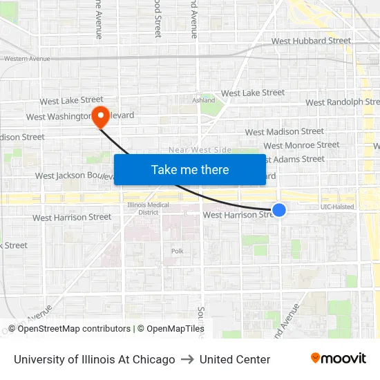 University of Illinois At Chicago to United Center map