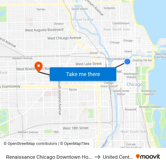 Renaissance Chicago Downtown Hotel to United Center map