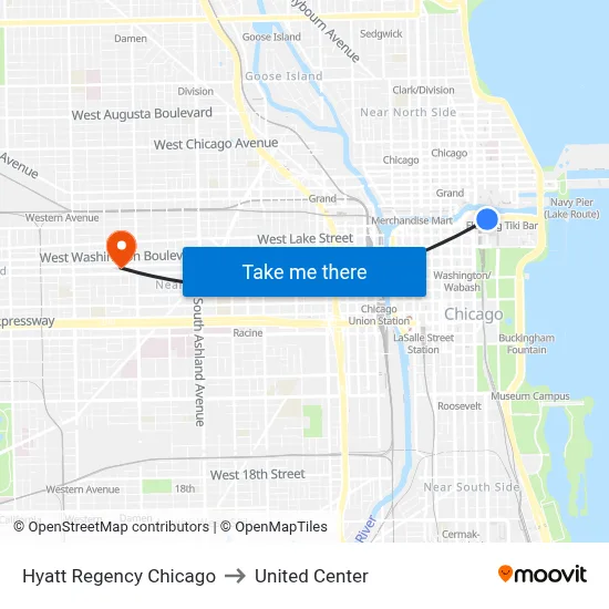 Hyatt Regency Chicago to United Center map