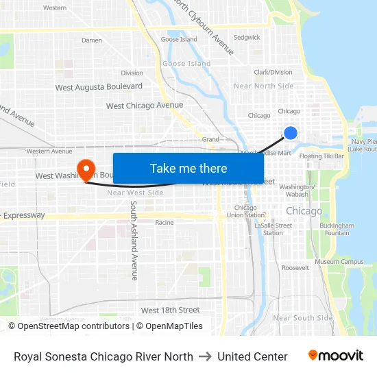 Royal Sonesta Chicago River North to United Center map
