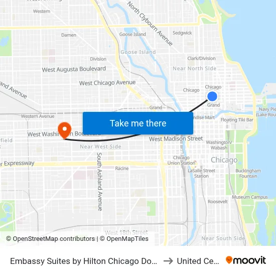 Embassy Suites by Hilton Chicago Downtown to United Center map