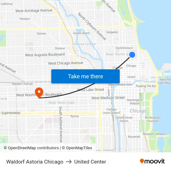Waldorf Astoria Chicago to United Center map