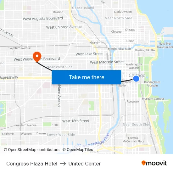 Congress Plaza Hotel to United Center map