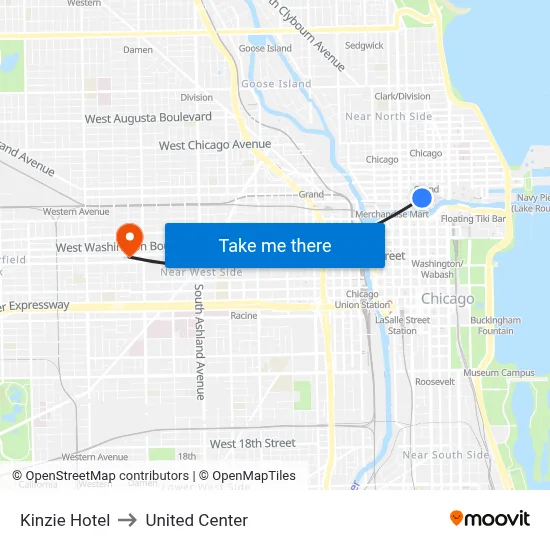 Kinzie Hotel to United Center map