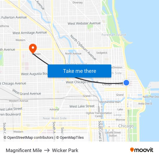 Magnificent Mile to Wicker Park map