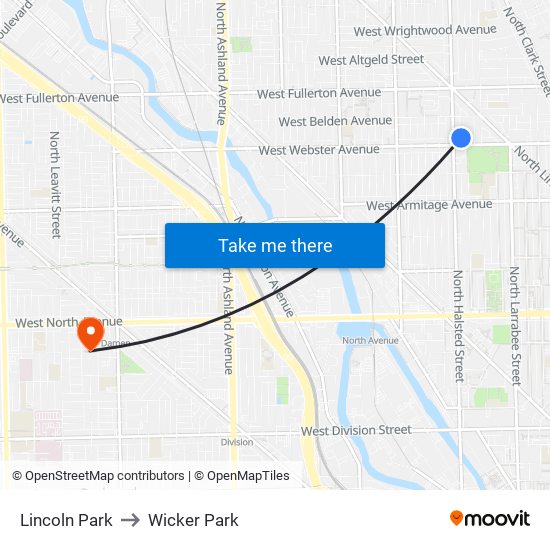 Lincoln Park to Wicker Park map