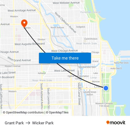 Grant Park to Wicker Park map