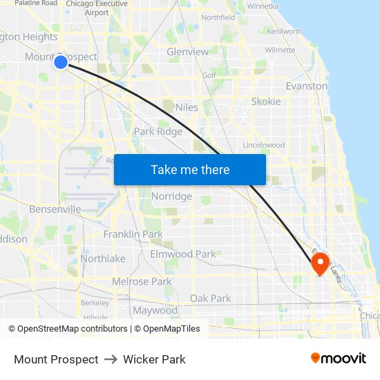 Mount Prospect to Wicker Park map