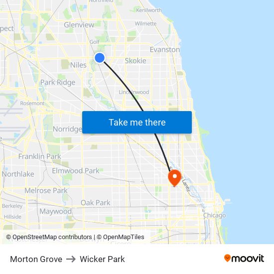 Morton Grove to Wicker Park map