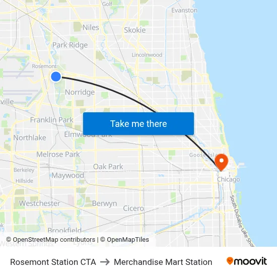Rosemont Station CTA to Merchandise Mart Station map