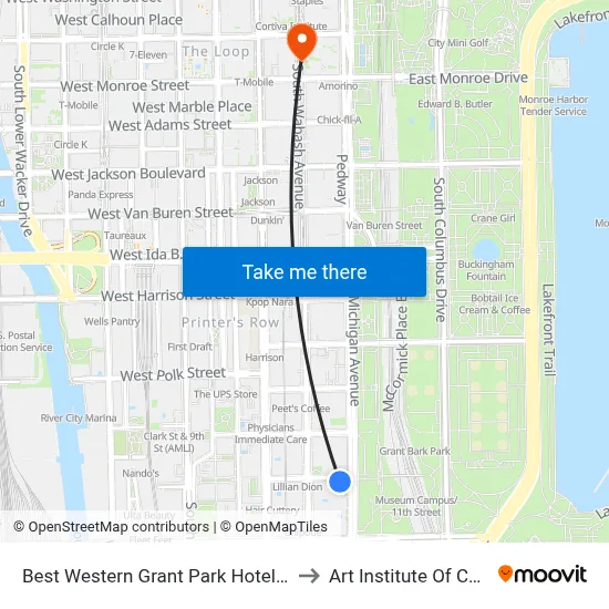 Best Western Grant Park Hotel Chicago to Art Institute Of Chicago map