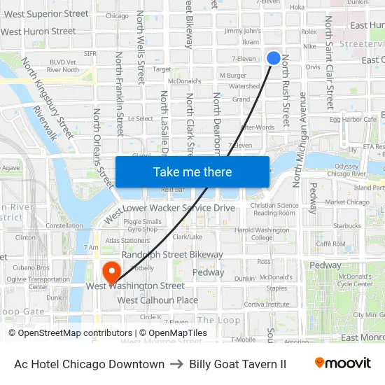 Ac Hotel Chicago Downtown to Billy Goat Tavern II map