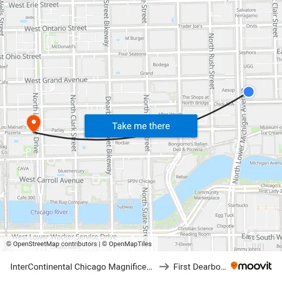 InterContinental Chicago Magnificent Mile to First Dearborne map