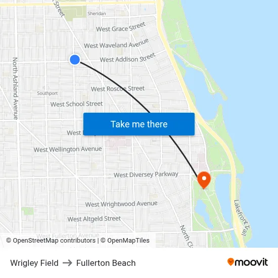 Wrigley Field to Fullerton Beach map