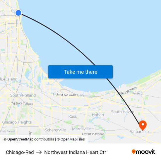 Chicago-Red to Northwest Indiana Heart Ctr map