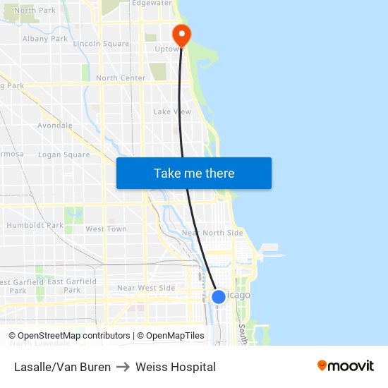 Lasalle/Van Buren to Weiss Hospital map