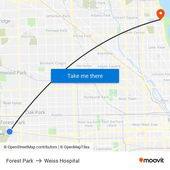 Forest Park to Weiss Hospital map