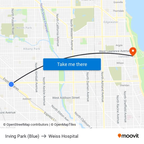 Irving Park (Blue) to Weiss Hospital map