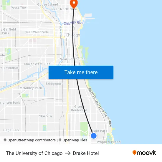 The University of Chicago to Drake Hotel map
