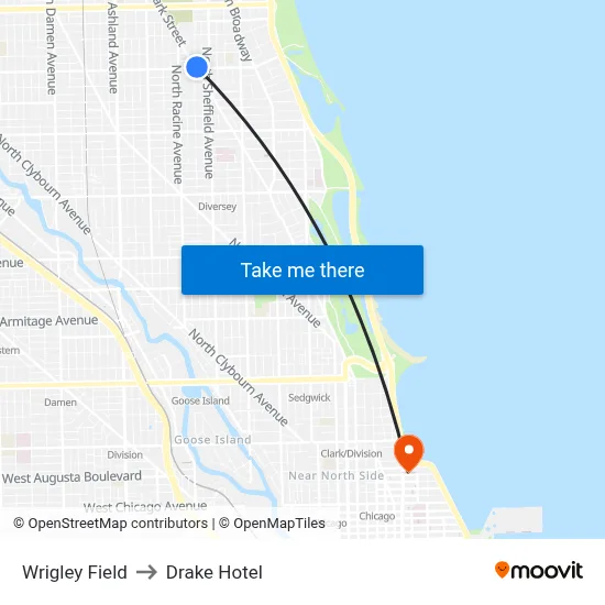 Wrigley Field to Drake Hotel map