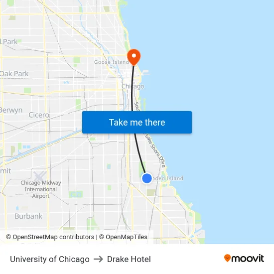 University of Chicago to Drake Hotel map