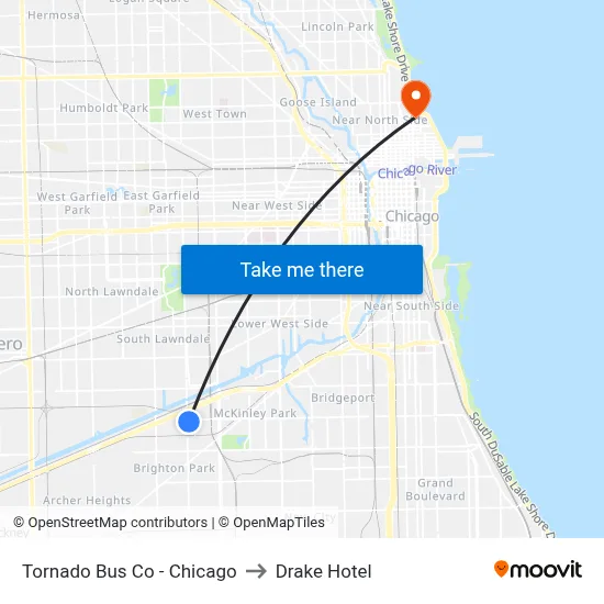 Tornado Bus Co - Chicago to Drake Hotel map