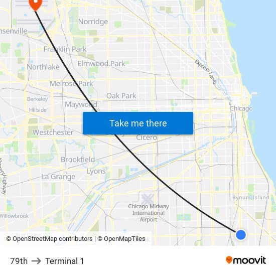 79th to Terminal 1 map