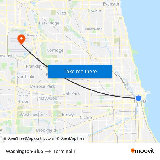 Washington-Blue to Terminal 1 map
