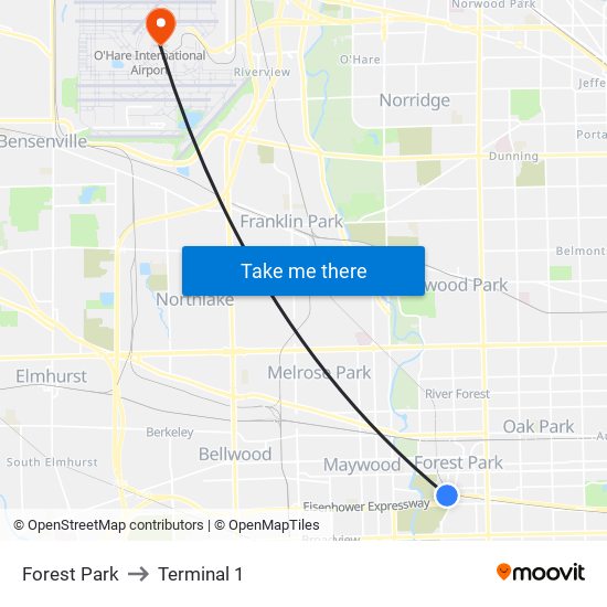 Forest Park to Terminal 1 map