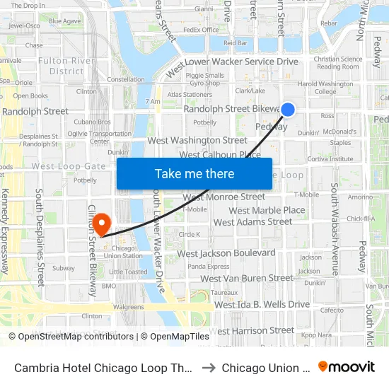 Cambria Hotel Chicago Loop Theatre District to Chicago Union Station map