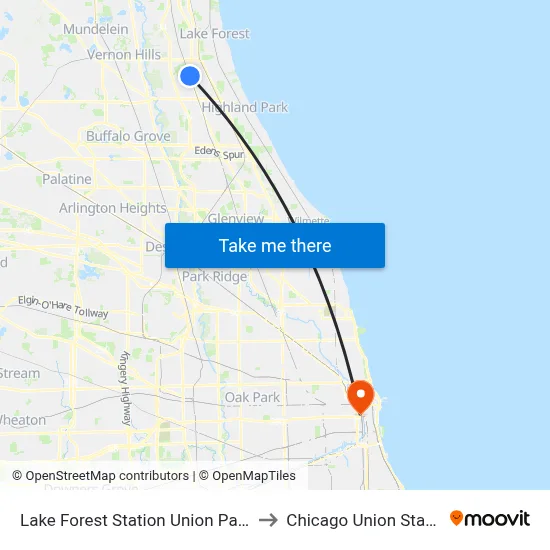 Lake Forest Station Union Pacific to Chicago Union Station map