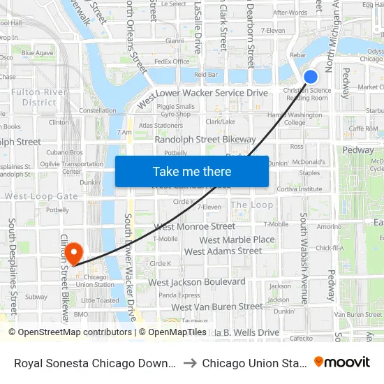 Royal Sonesta Chicago Downtown to Chicago Union Station map