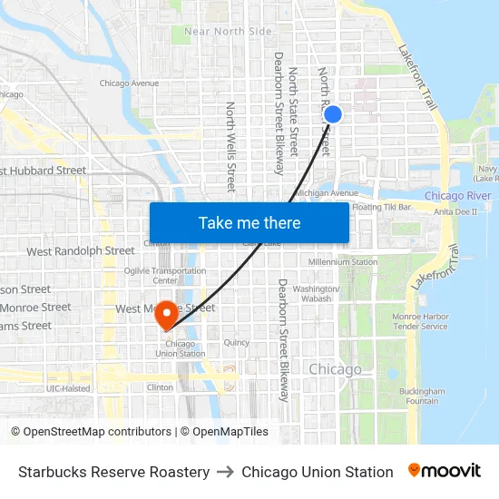 Starbucks Reserve Roastery to Chicago Union Station map