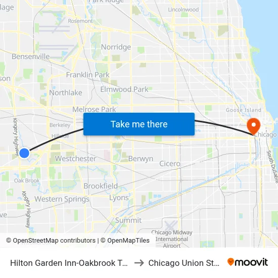 Hilton Garden Inn-Oakbrook Terrace to Chicago Union Station map