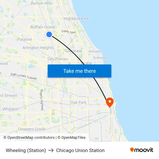 Wheeling (Station) to Chicago Union Station map