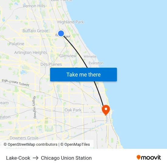 Lake-Cook to Chicago Union Station map