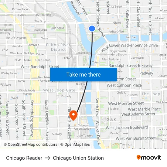Chicago Reader to Chicago Union Station map